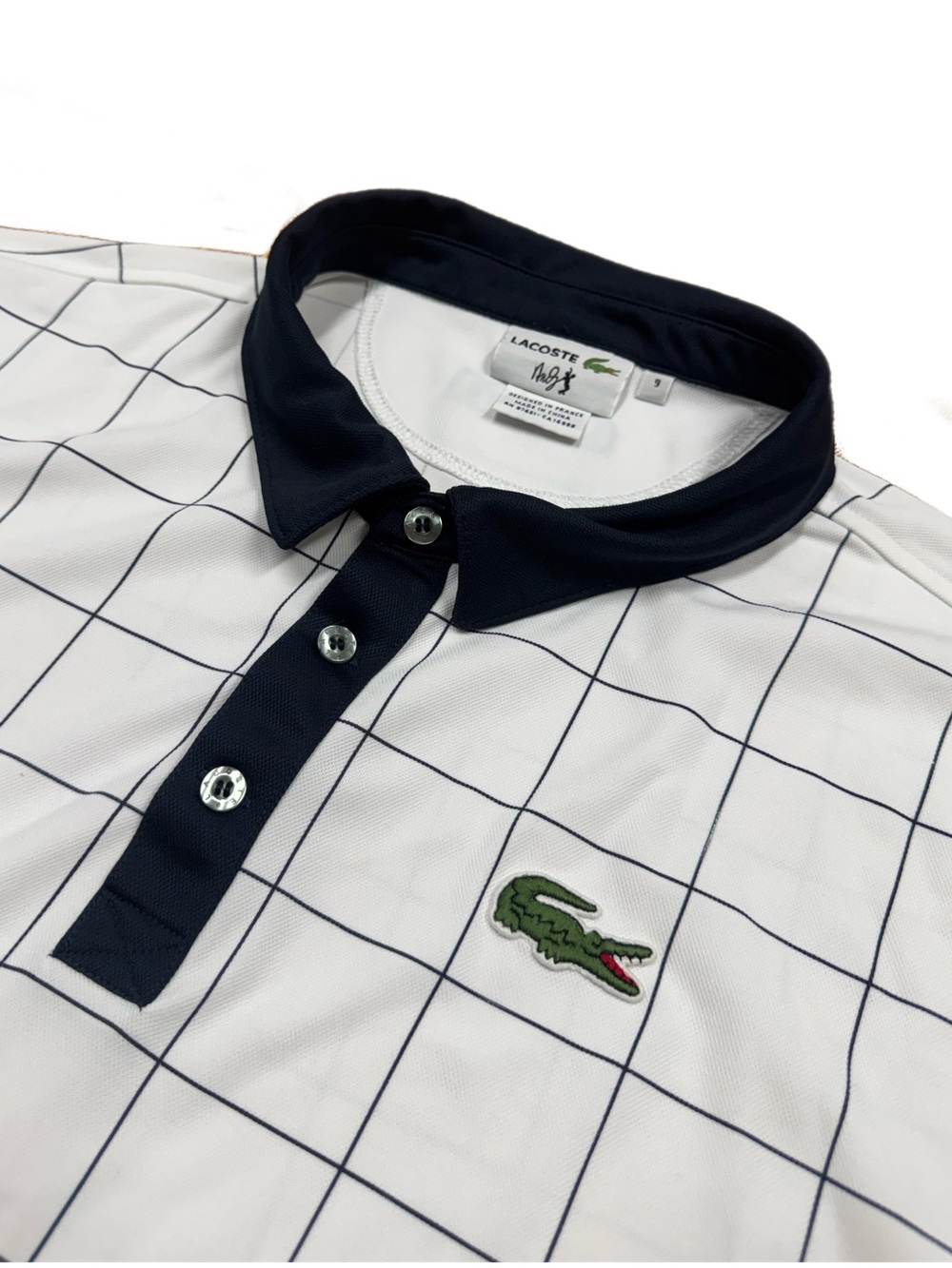 Lacoste Sport Andy Roddick White Grid Print Polo Shirt Men Size 9 4XL Tennis